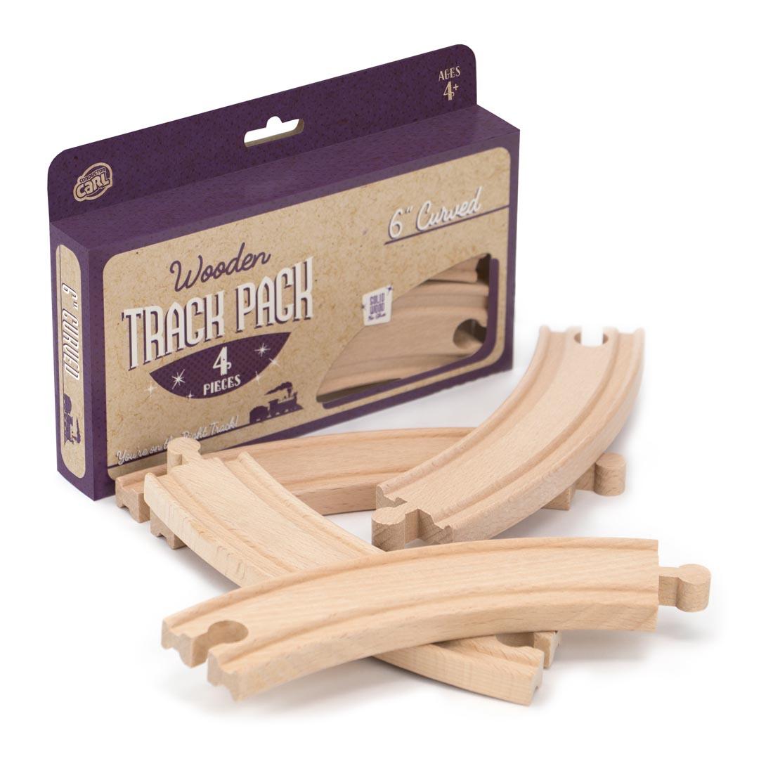 Four Long, Curved Wooden Train Track Pieces