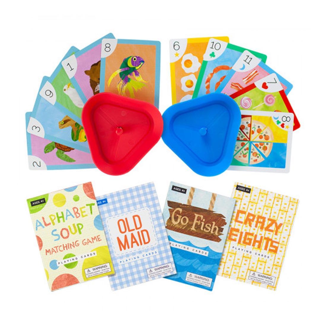 Alphabet Soup, Old Maid, Go Fish and Crazy Eights with card holders