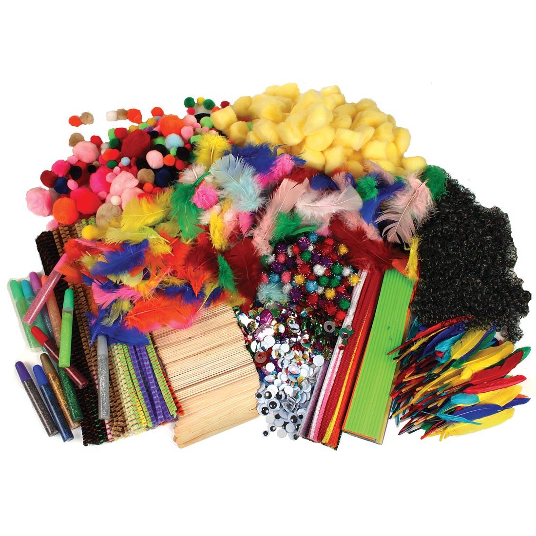 creativity street activities kit with assorted craft materials, such as wiggle eyes, chenille stems, feathers and more