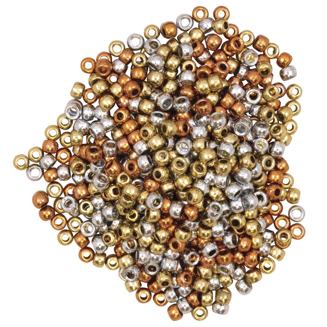 Creativity Street plastic Pony Beads in metallic gold, silver and copper colors