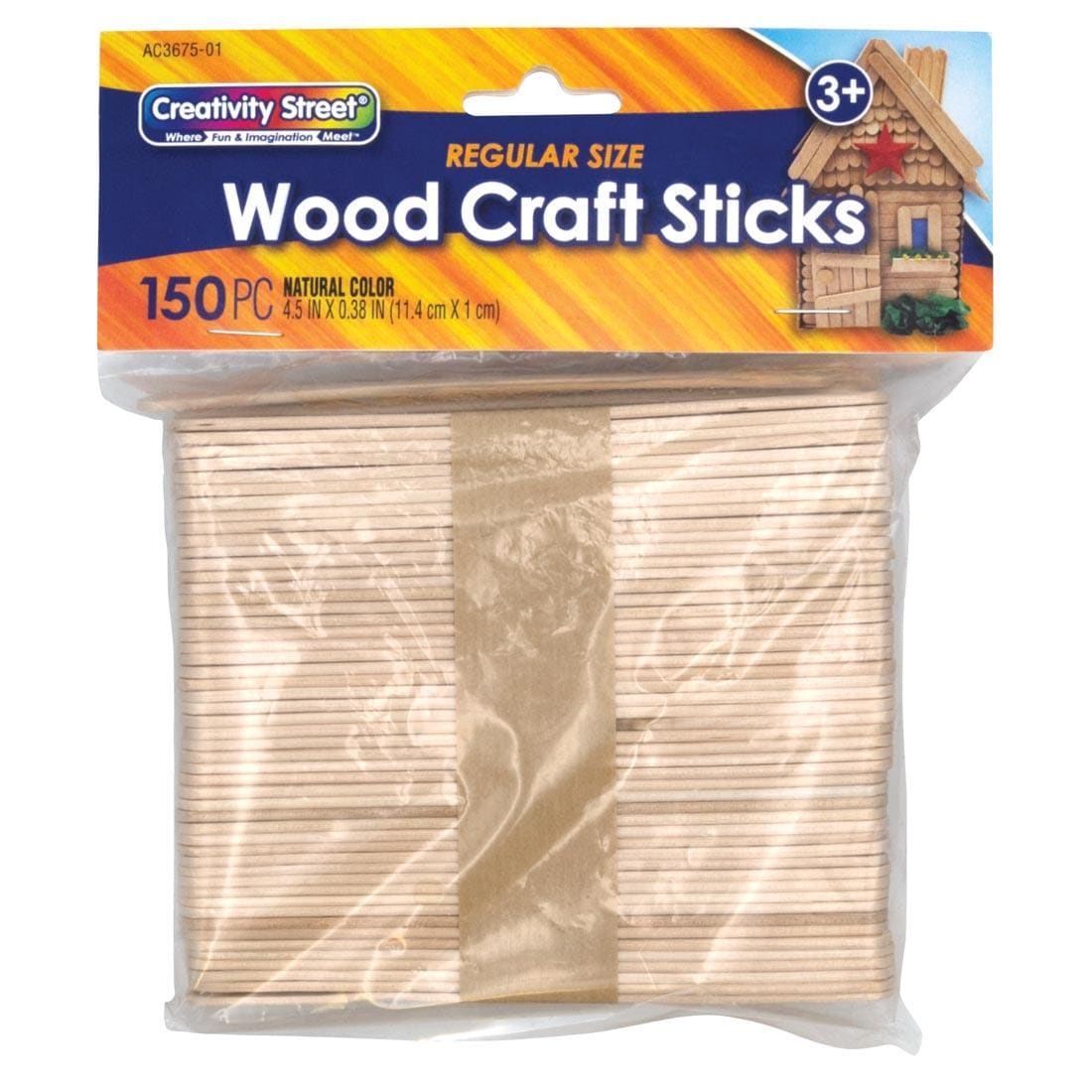 package of Creativity Street Regular size natural color Craft Sticks. 150-count