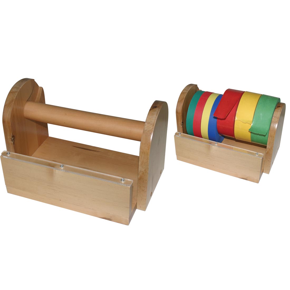 Creativity Street wooden tape stand, shown empty and with colored tapes