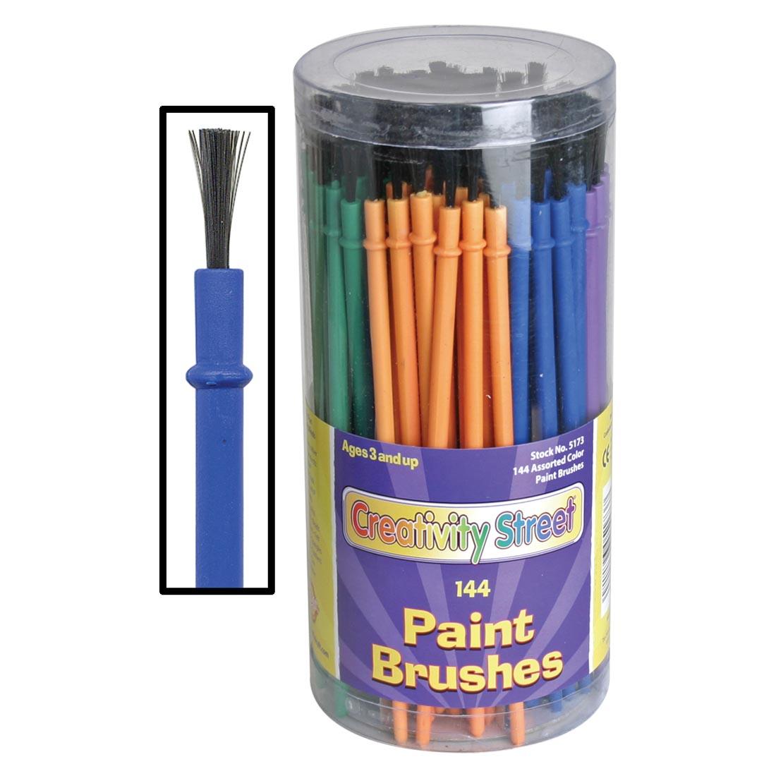 Tub of Creativity Street Economy Paint Brushes with inset close-up of brush