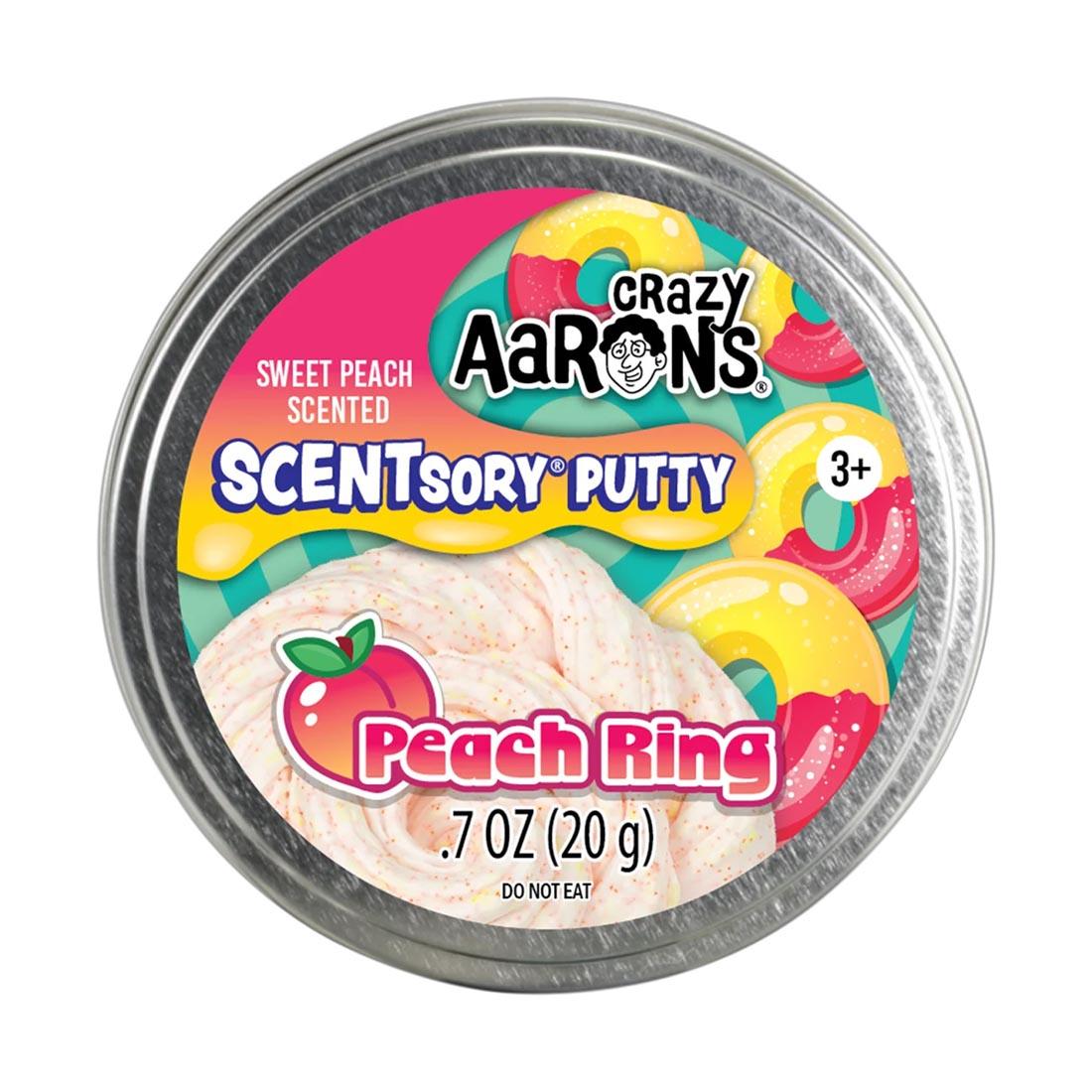 Tin of Peach Ring SCENTSory Thinking Putty By Crazy Aaron