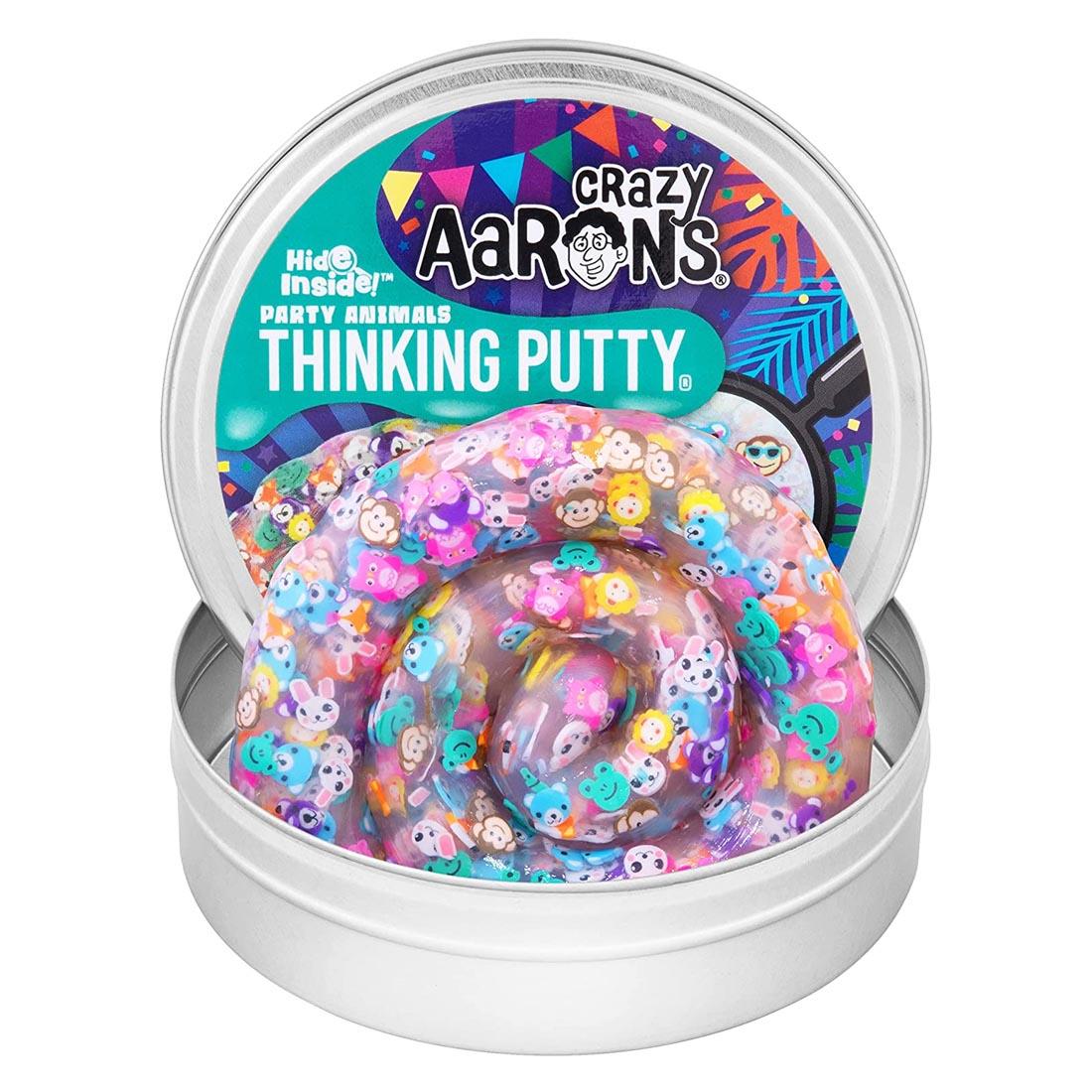 opened tin of Party Animals Thinking Putty by Crazy Aaron