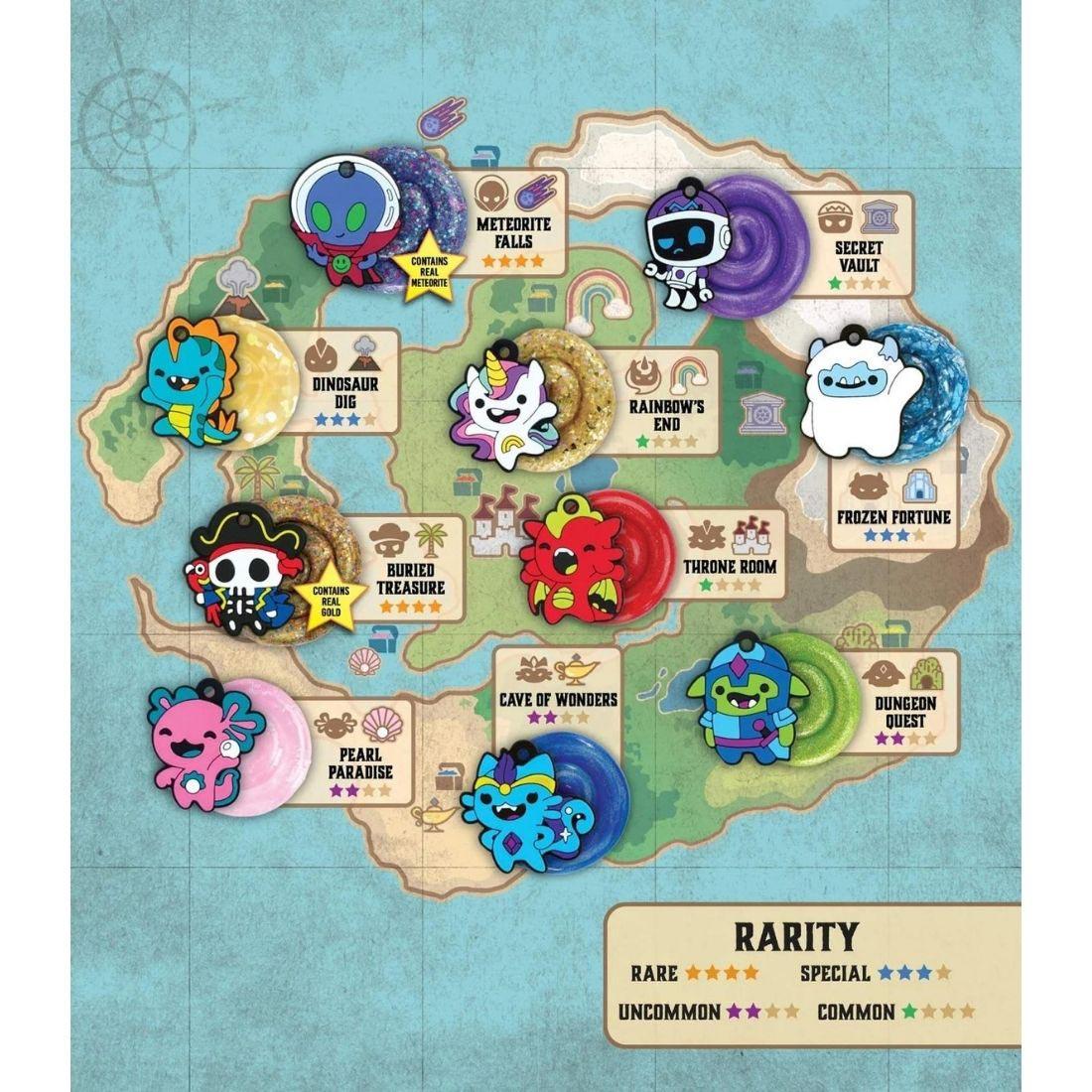 map of Lost Treasure Guardians Mini Thinking Putty, with stars to indicate how rare each one is