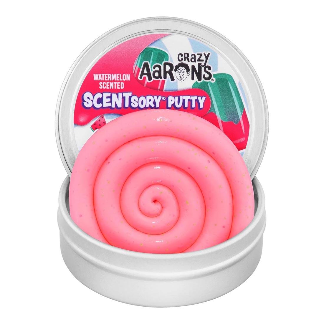 Popsicle SCENTSory Thinking Putty by Crazy Aaron, shown in tin with lid off