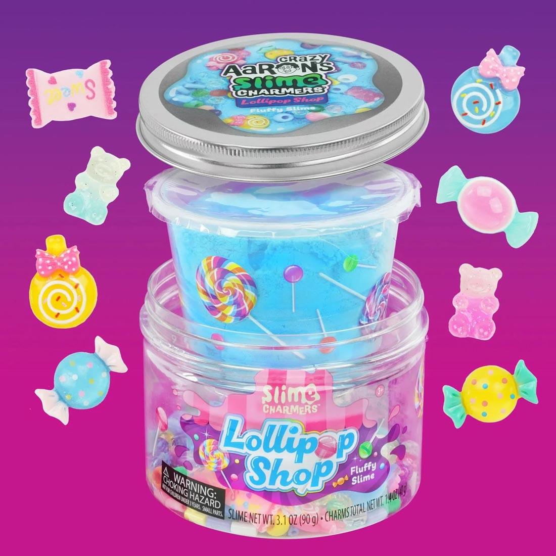 package of Lollipop Shop Slime Charmers By Crazy Aaron opened to show contents