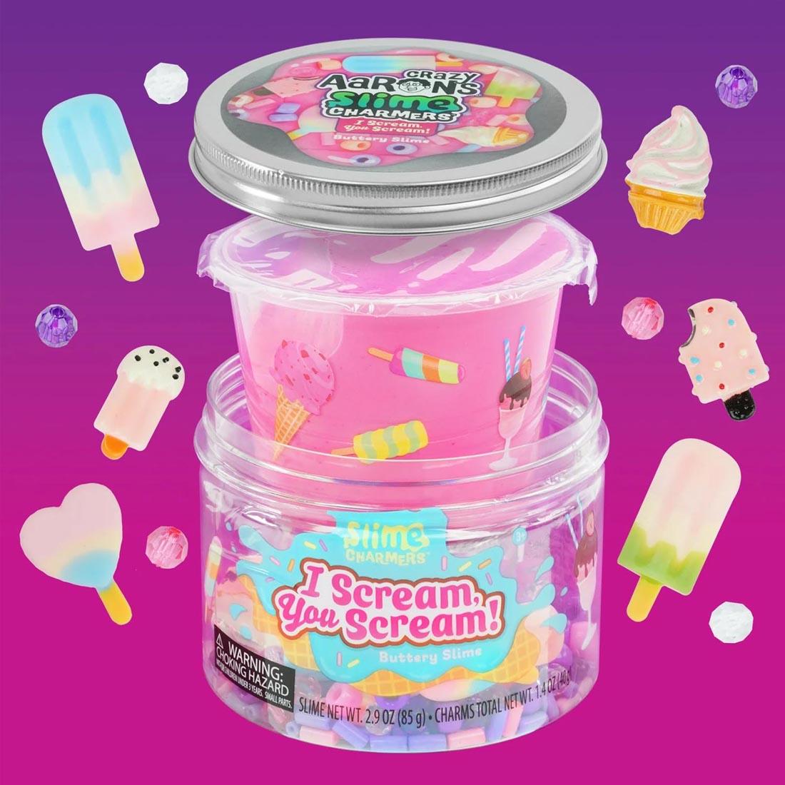 package of I Scream You Scream Slime Charmers By Crazy Aaron opened to show contents