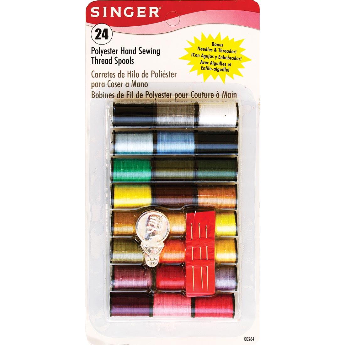 24 Spools of Singer Hand Sewing Thread, 3 Needles and a Needle Threader