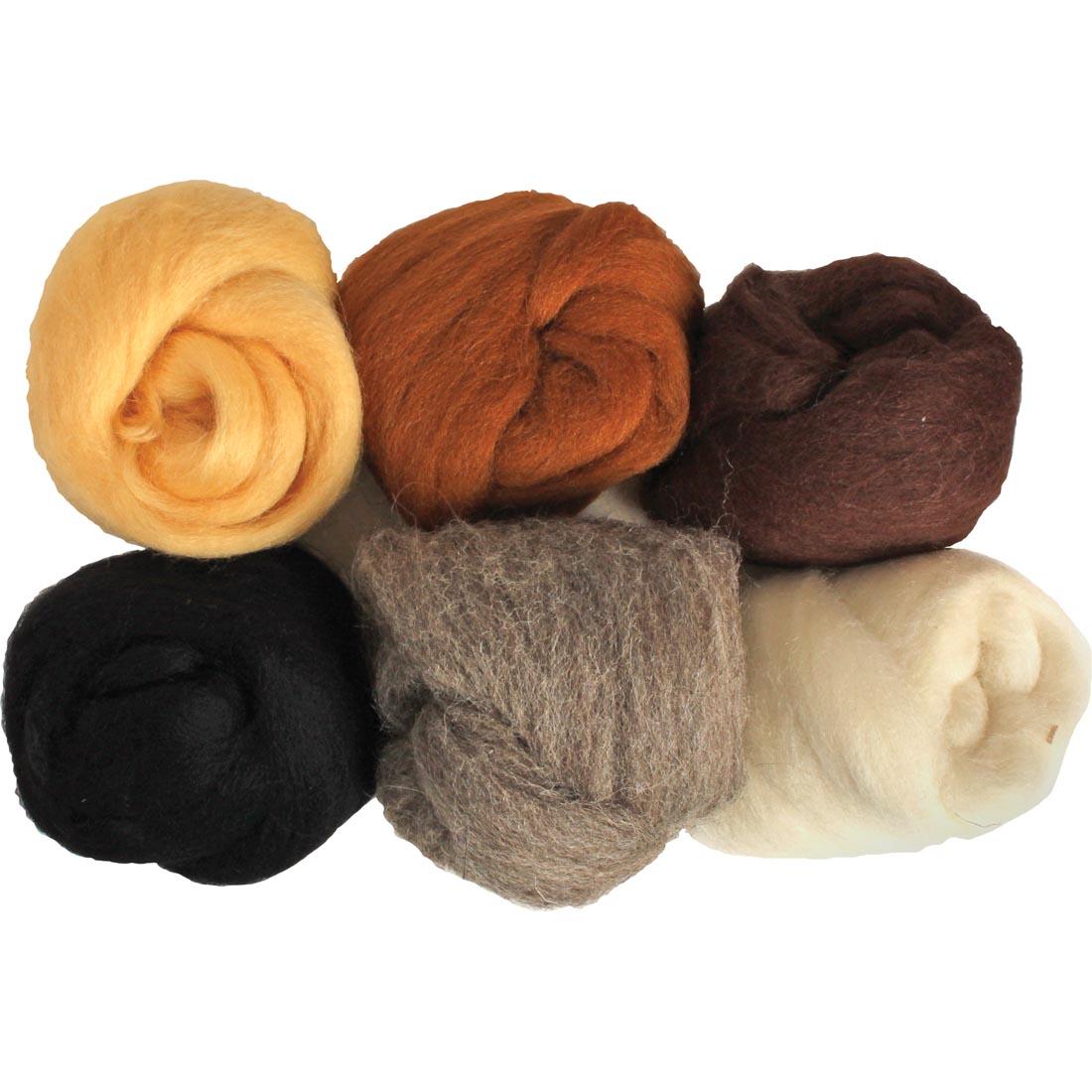 Six Different Colors of Craft Wool Fibers