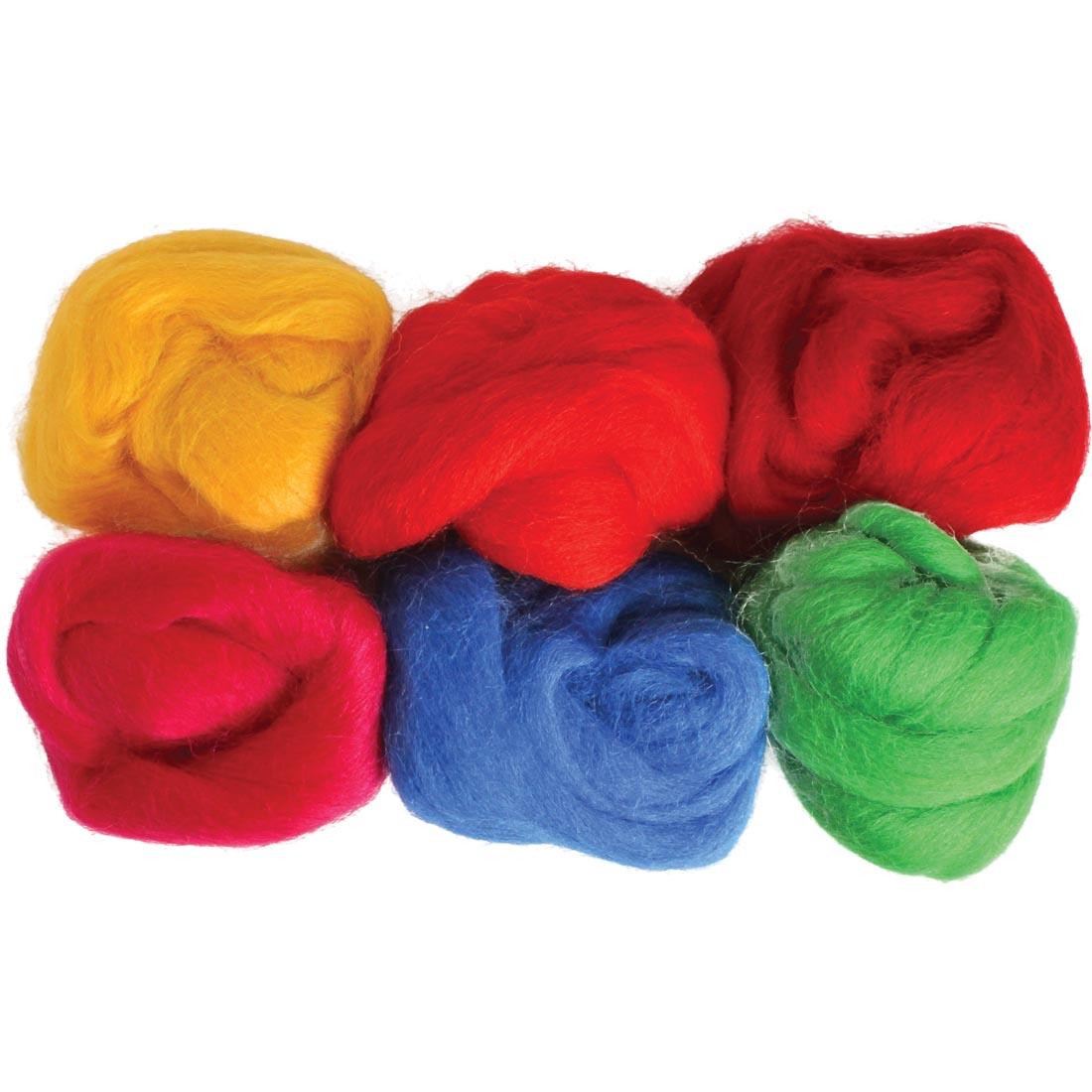 Six Different Colors of Craft Wool Fibers