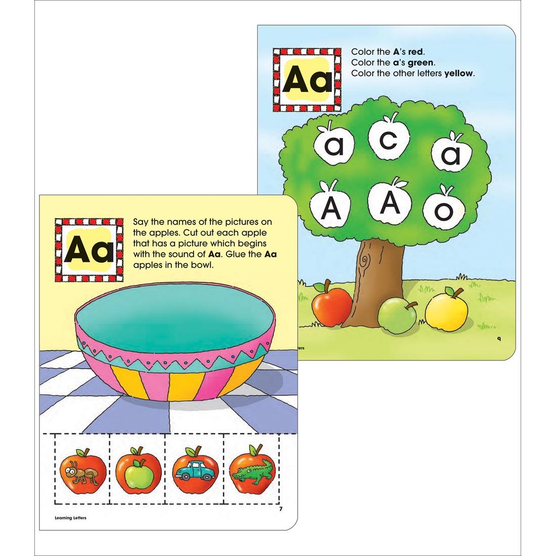 2 sample pages about the letter A from Preschool Spectrum Learning Letters by Carson Dellosa