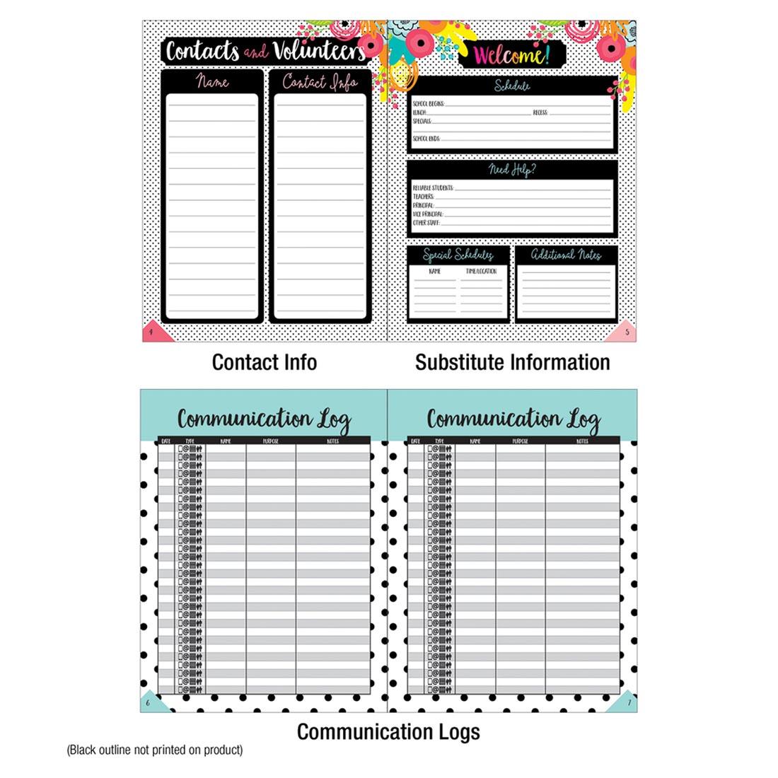 Contact Info, Substitute Information, and Communication Logs from Simply Stylish Tropical Pineapple Teacher Planner