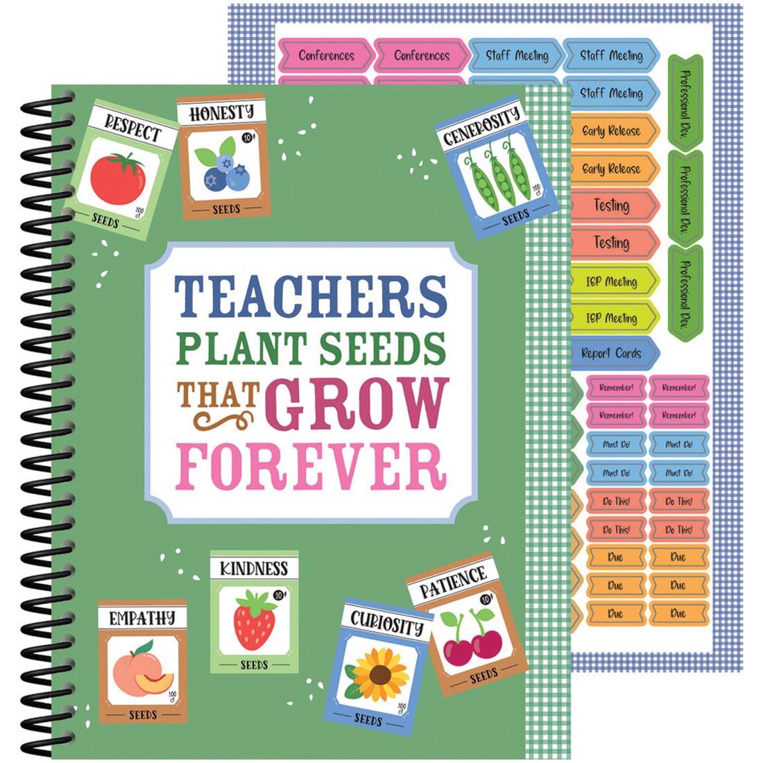 front cover plus sticker sheet of Teacher Planner from the Farmers Market collection By Carson Dellosa