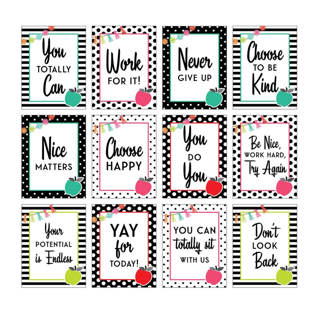 Mini Poster Set with sayings like You Totally Can, Work For It, Never Give Up, Choose to be Kind, etc.
