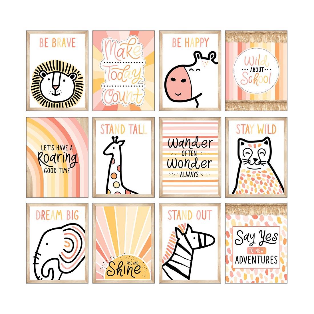 Simply Safari Mini Posters Set By Carson Dellosa featuring 12 posters with positive sayings
