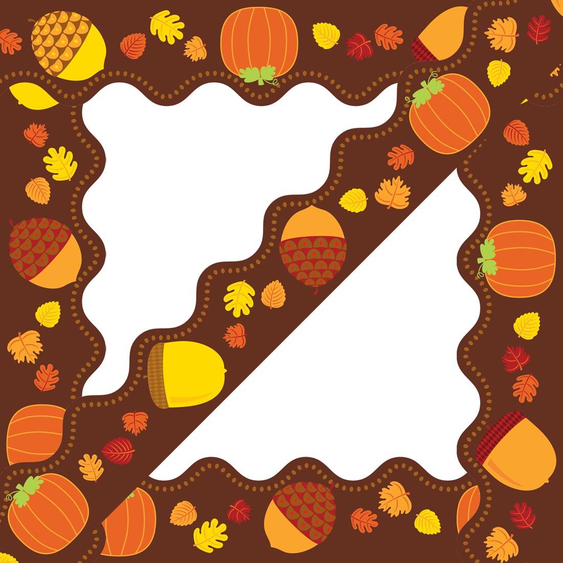 Acorns, Pumpkins and Fall Leaves on a Scalloped Border