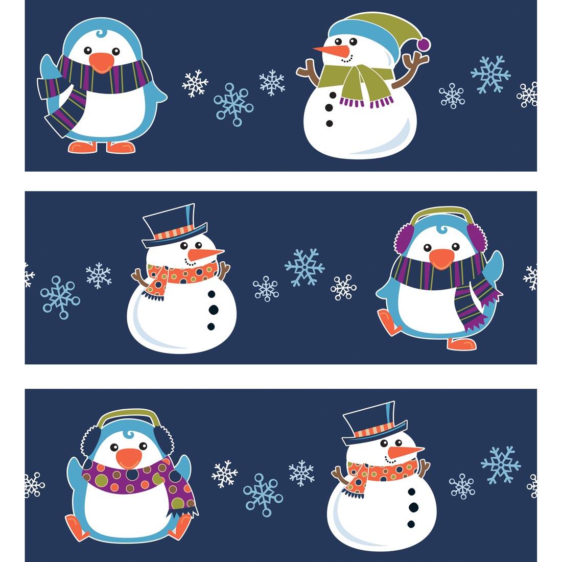 Winter Fun Straight Border with Penguins and Snowmen