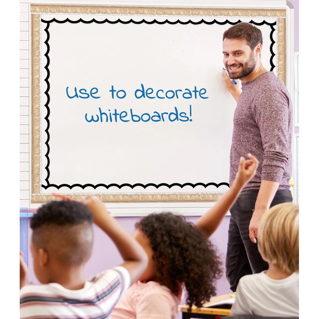 Teacher at a Whiteboard decorated with Simply Boho Fringe Straight Border
