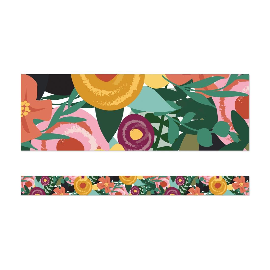 Full strip plus closeup of Floral Garden Straight Border from the Grow Together Collection By Carson Dellosa