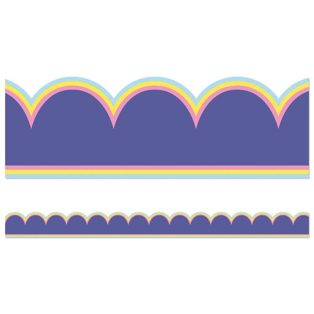 closeup and a full strip of Pop Of Purple Scalloped Border from the We Stick Together collection by Carson Dellosa