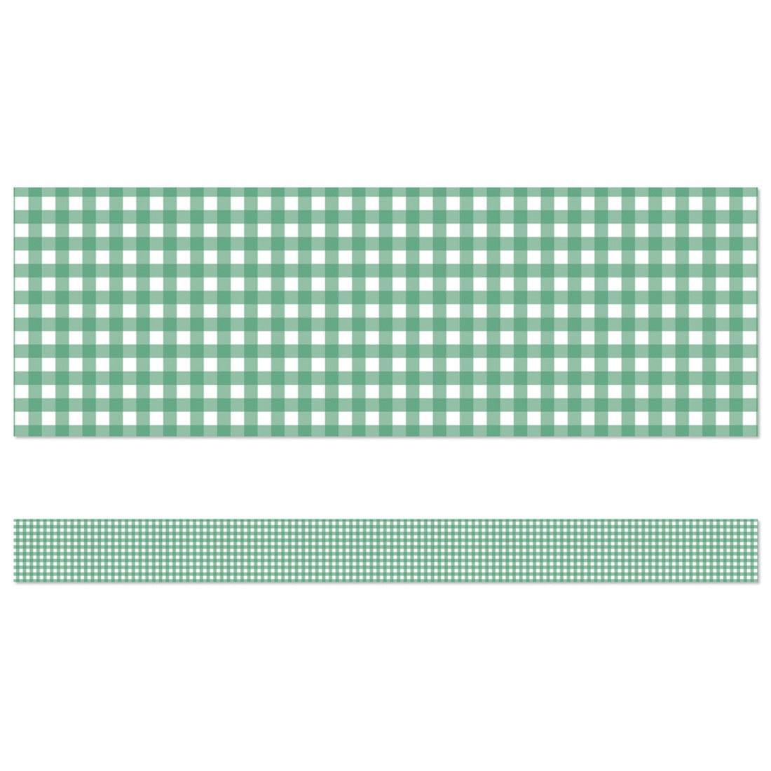 Full strip plus closeup of Green Gingham Straight Border from the Farmers Market collection By Carson Dellosa