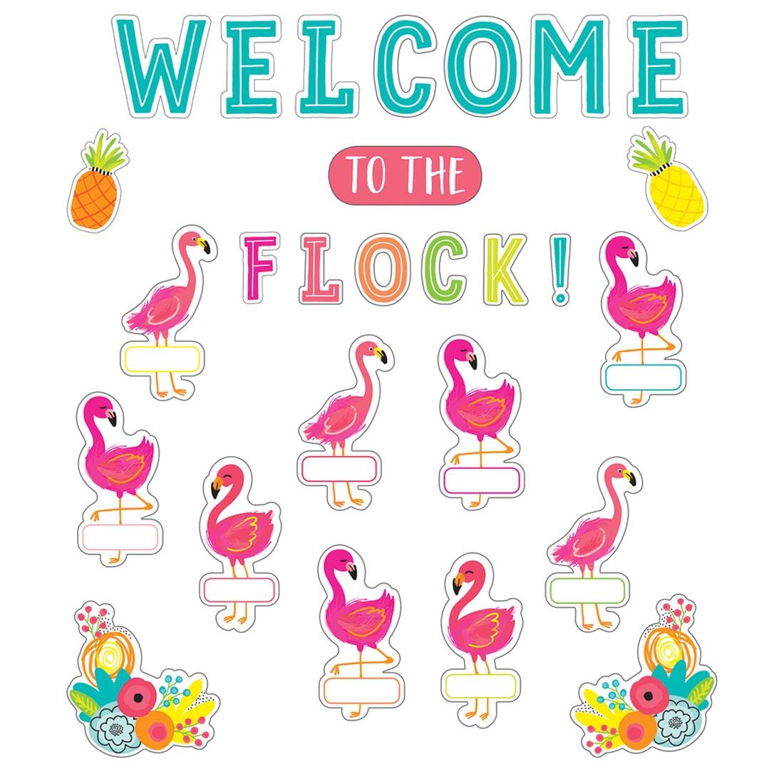 Simply Stylish Tropical Welcome to the Flock Bulletin Board Set by Carson Dellosa