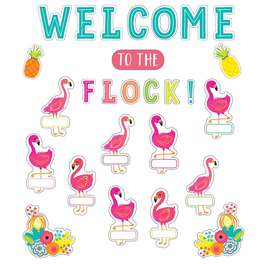 Simply Stylish Tropical Welcome to the Flock Bulletin Board Set by Carson Dellosa