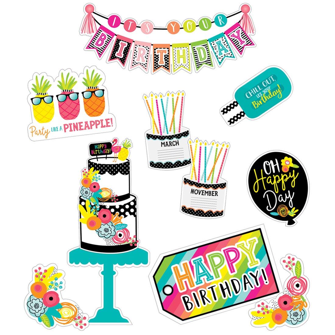 Simply Stylish Tropical Pineapple Birthday Bulletin Board Set by Carson Dellosa