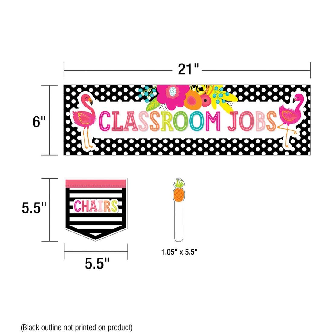 Measurements of Pieces of Simply Stylish Tropical Classroom Jobs Mini Bulletin Board Set by Carson Dellosa