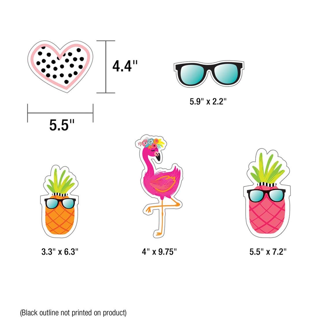 Pieces of Simply Stylish Tropical Motivational Mini Bulletin Board Set by Carson Dellosa with their Measurements