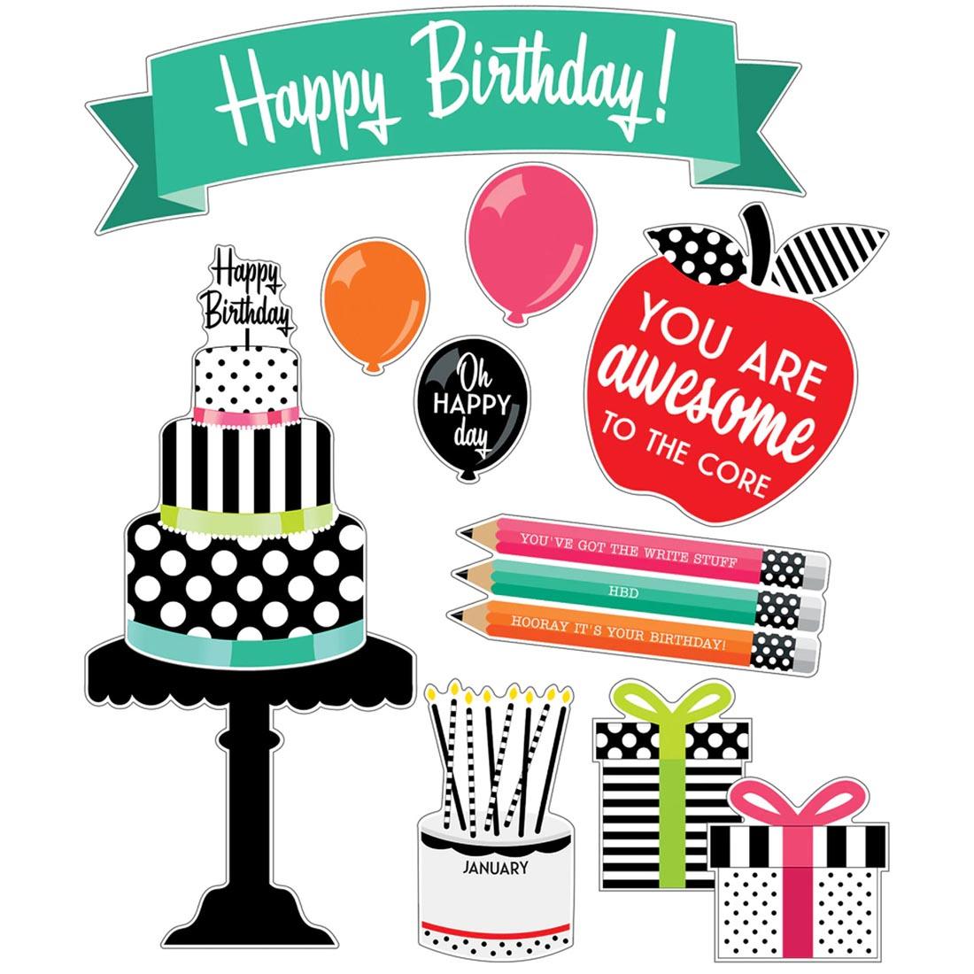 Black, White & Stylish Brights Birthday Bulletin Board Set By Carson Dellosa