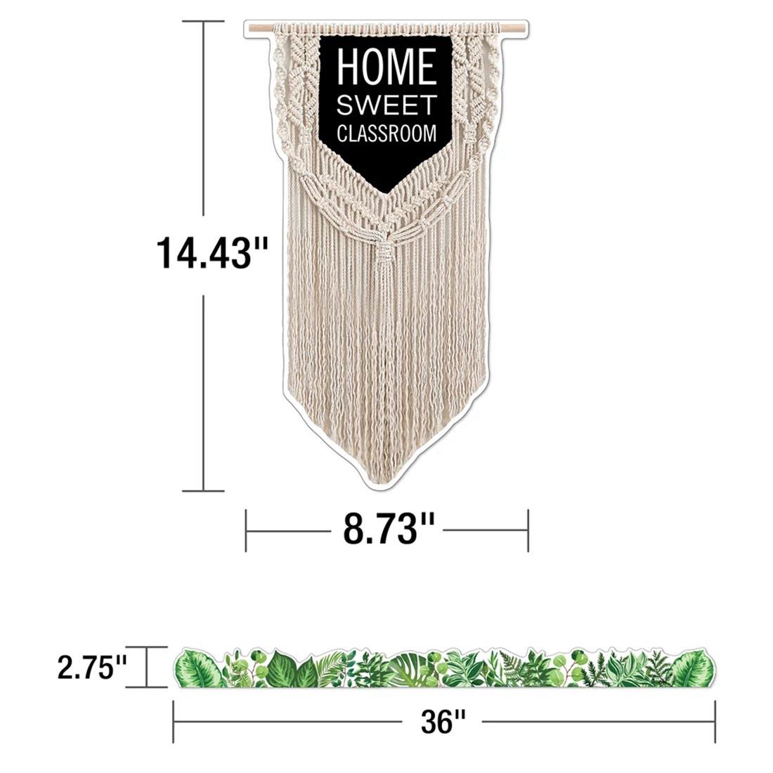 2 elements from the Simply Boho Home Sweet Classroom Bulletin Board Set By Carson Dellosa with their measurements