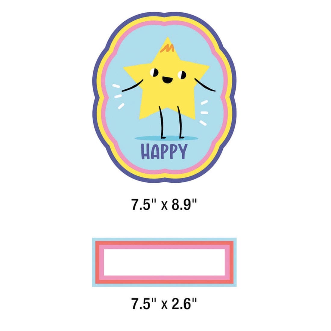 two pieces from the Emotions Check-In Bulletin Board Set labeled with their measurements