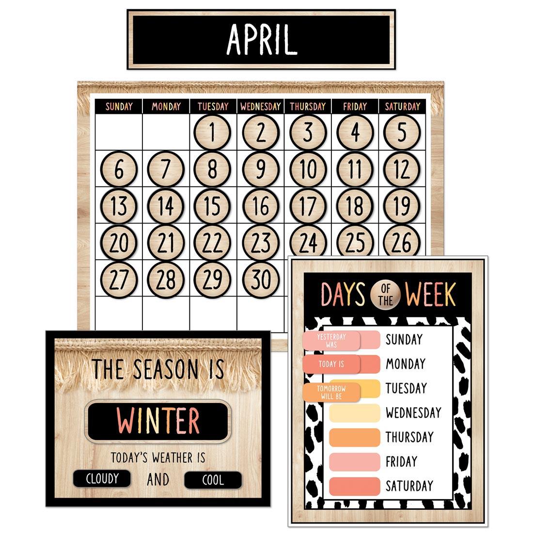 Main components of the Simply Safari Calendar Bulletin Board Set By Carson Dellosa