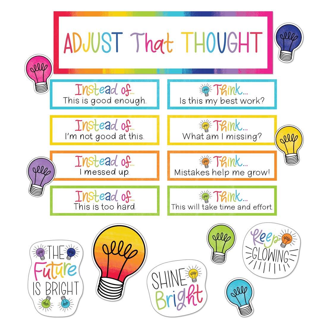 Header and growth mindset labels from the Light Bulb Moments Growth Mindset Mini Bulletin Board Set By Carson Dellosa