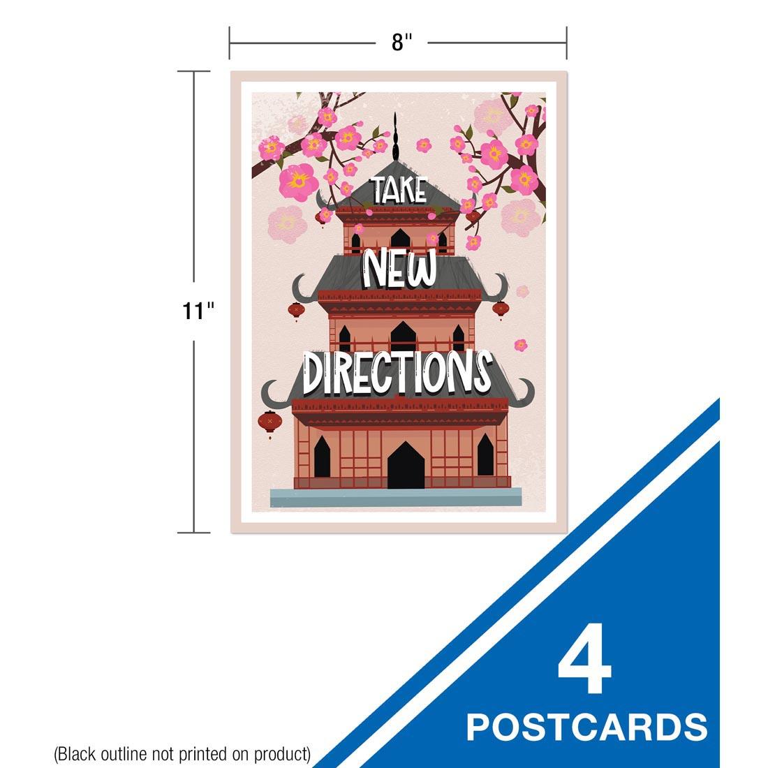 Example of large travel postcard from Let's Explore Every Day Is an Adventure Bulletin Board Set By Carson Dellosa, with dimensions listed of 8x11"