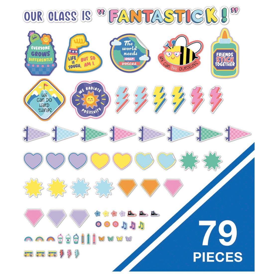 pieces from Our Class is Fantastic Bulletin Board Set from the We Stick Together collection by Carson Dellosa with text 79 Pieces