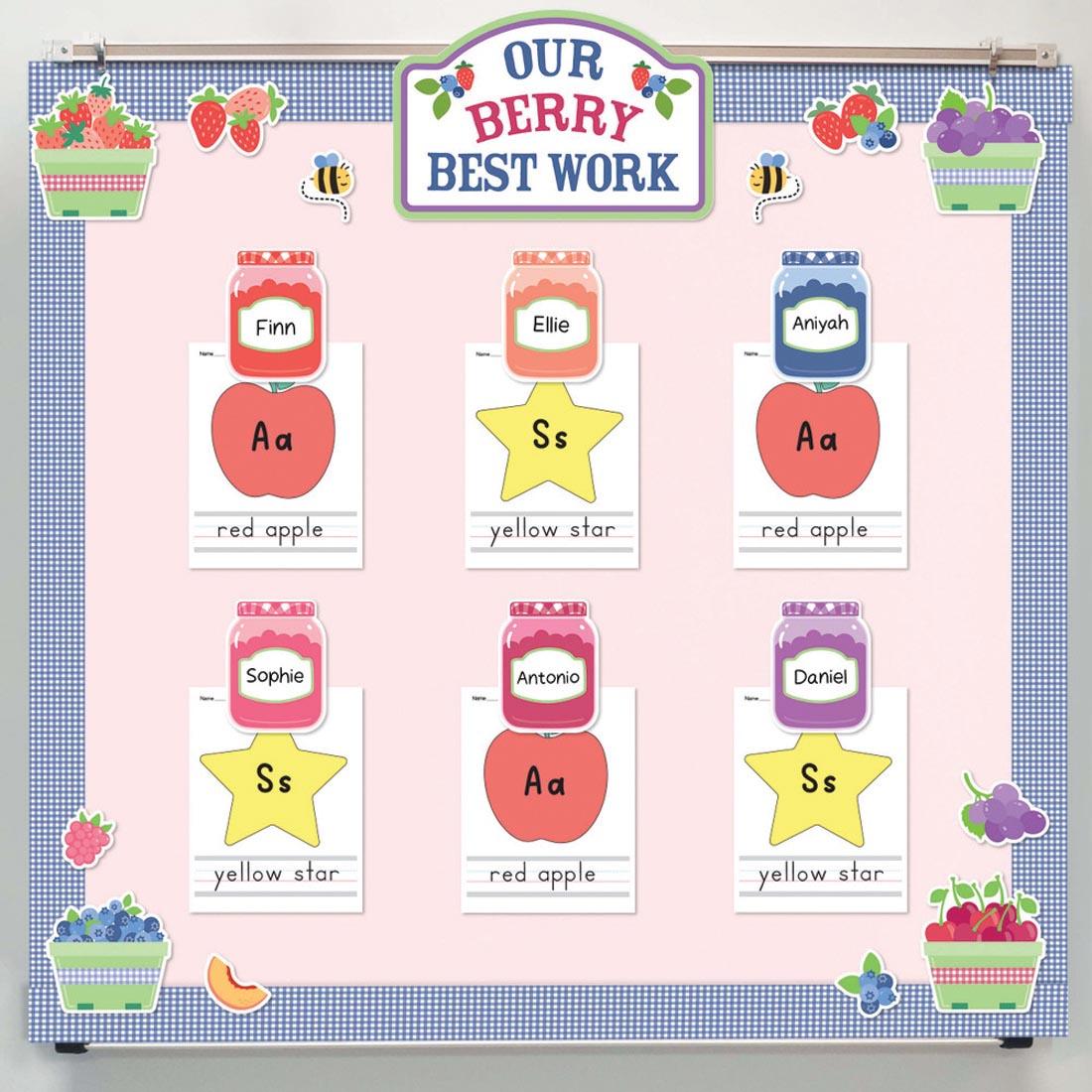 Our Berry Best Work Bulletin Board Set from the Farmers Market collection By Carson Dellosa in use
