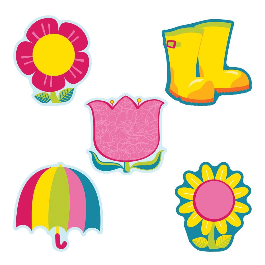Rain Boots, Umbrella and Flowers are part of the Spring Mix Cut-Outs by Carson Dellosa