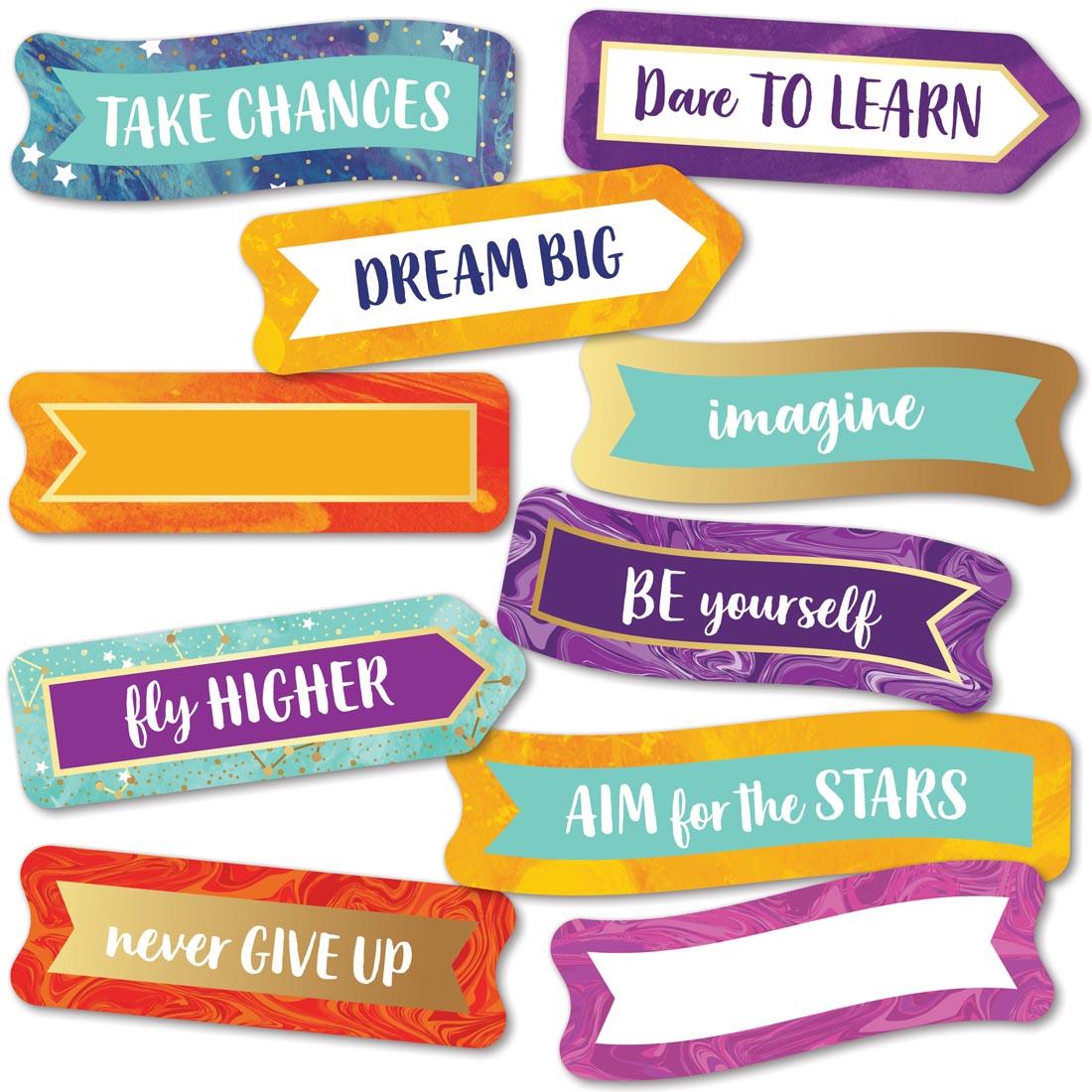 Recognition Award Mini Colorful Cut-Outs with sayings like Take Chances, Dare to Learn and Be Yourself