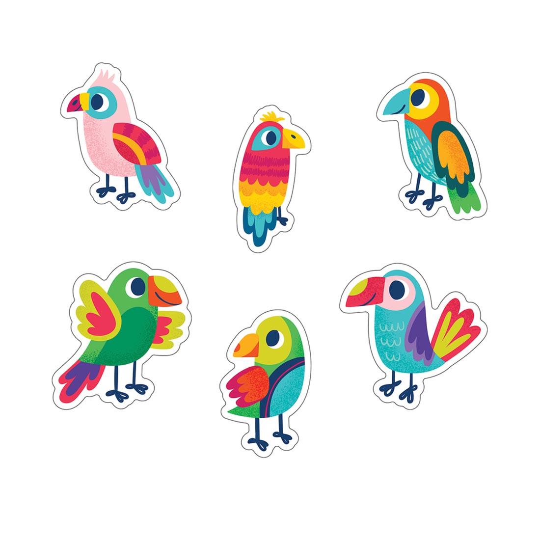 Parrots Assorted Colorful Cut-Outs from the One World collection by Carson Dellosa