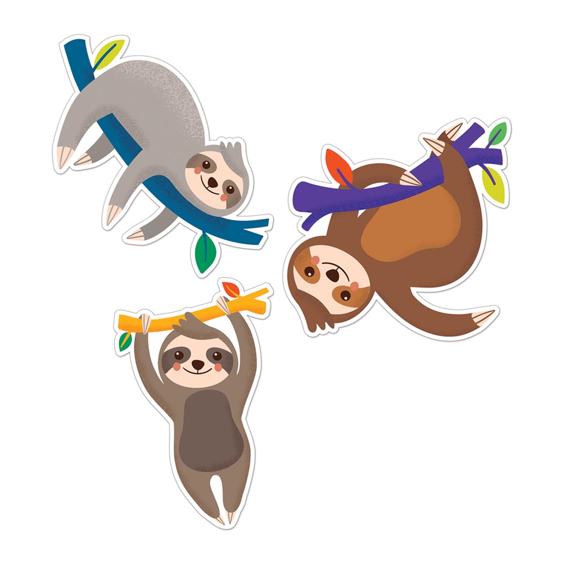 Sloths Assorted Colorful Cut-Outs from the One World collection by Carson Dellosa