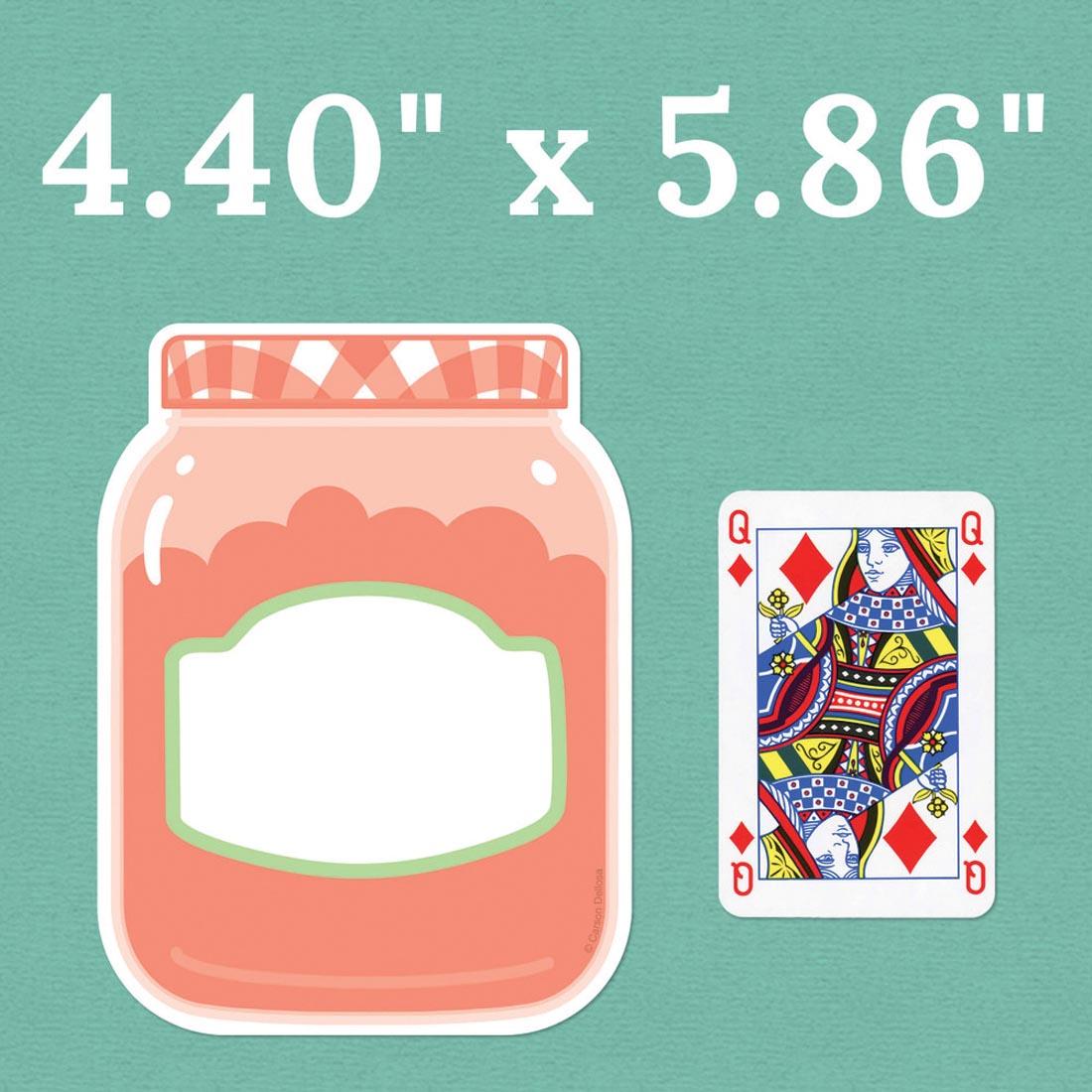 a Jam Jar Cut-Out from the Farmers Market collection By Carson Dellosa next to a playing card plus text 4.40" x 5.86"