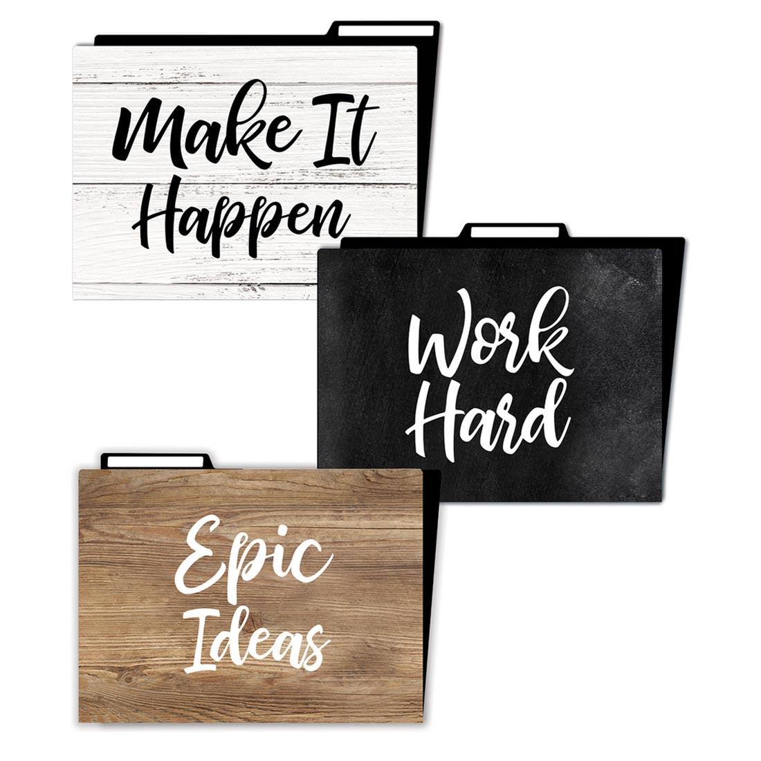 File Folders from the Industrial Cafe collection with sayings like Make it Happen, Work Hard and Epic Ideas