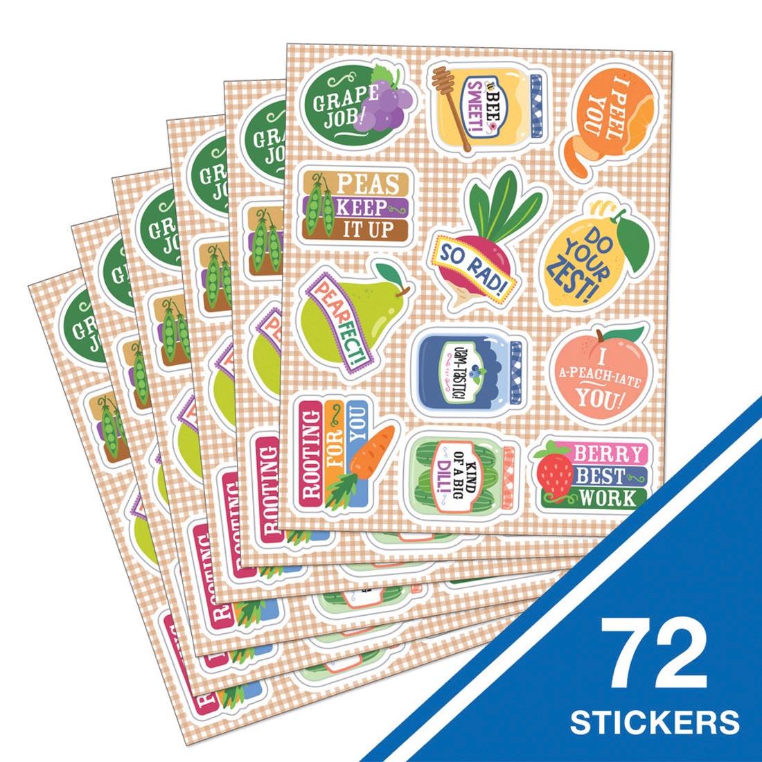 6 sheets of Motivational Stickers from the Farmers Market collection By Carson Dellosa plus text 72 stickers