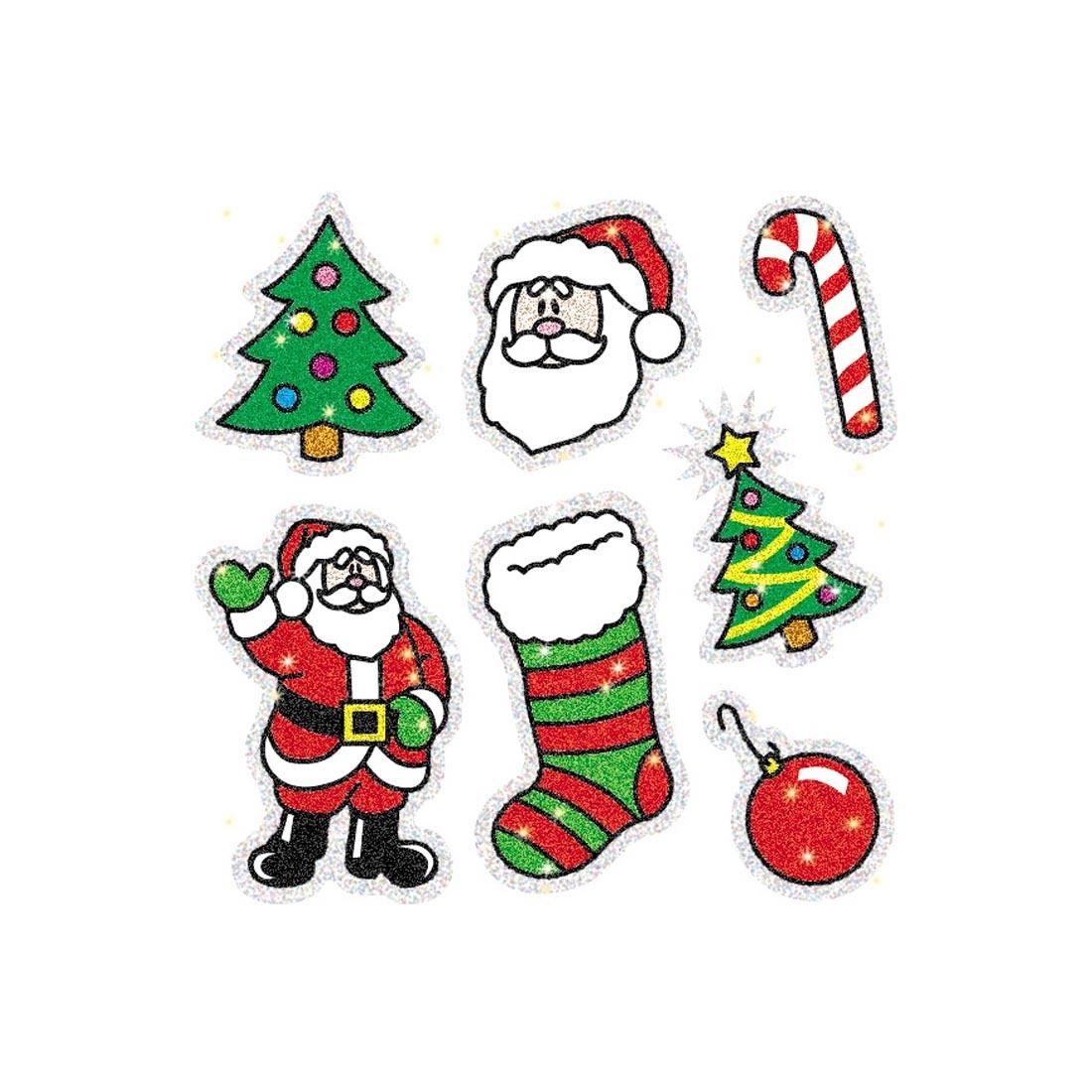 Christmas Dazzle Stickers include Santa, Christmas Tree, Candy Cane, Stocking and Ornament