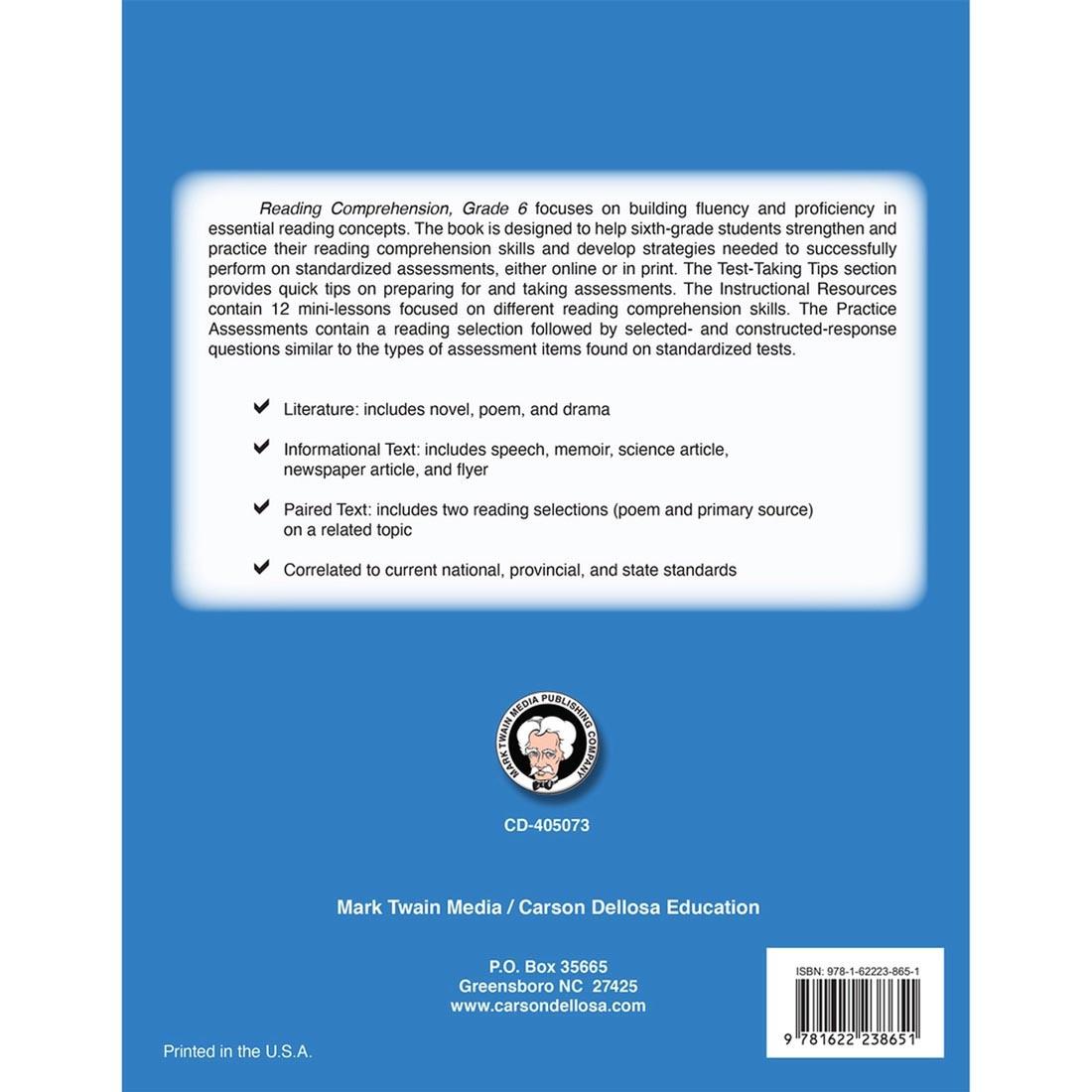 Back Cover of Reading Comprehension Grade 6