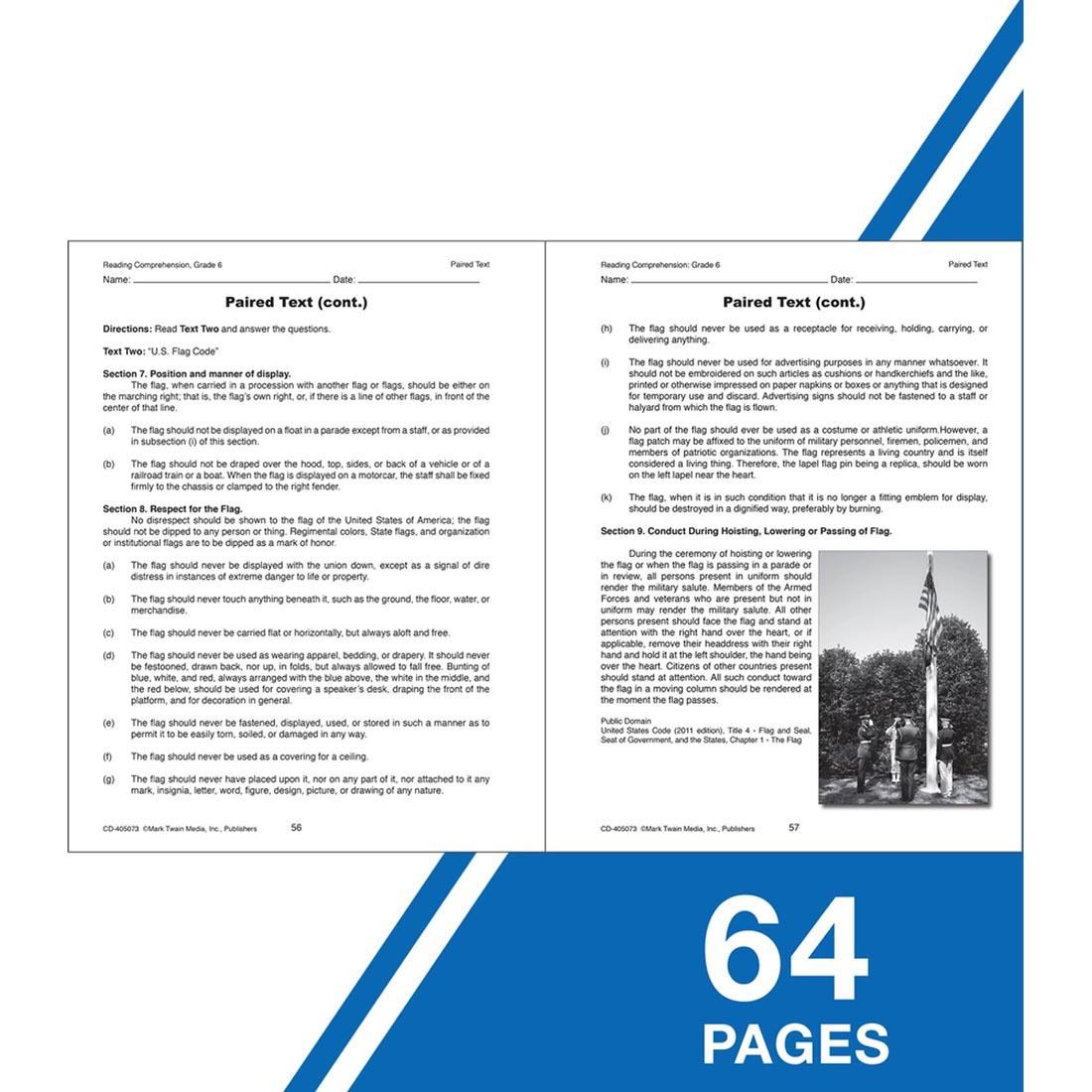Sample pages from Reading Comprehension Grade 6
